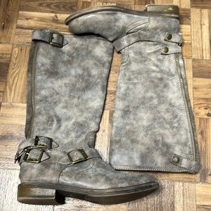 Nine West Taupe Acid Wash Knee High Boots